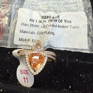 Gold Plated Amber Topaz Ring with Crystals